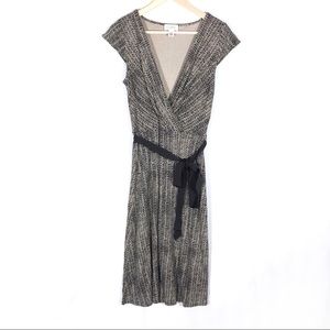 Sz 6 Ann Taylor Loft Black & Tan Faux Wrap Dress